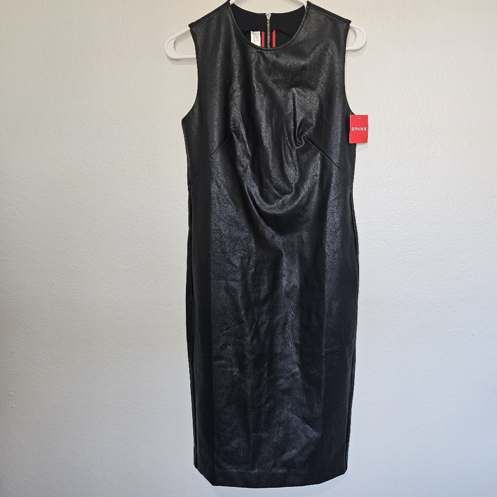 NWT Spanx | II Fitted Dress Faux Leather Luxe Black Dress, Womens Small - Picture 5 of 12